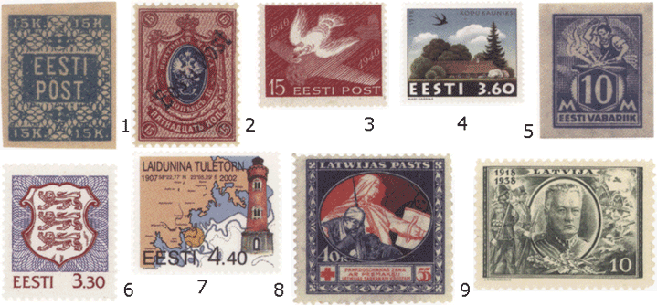 Почтовые марки Эстонии и Латвии