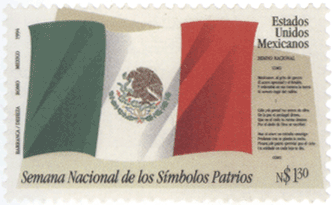 Почтовая марка с изображением мексиканского флага