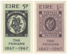 две почтовые марки в честь столетия канадского Восстания фениев