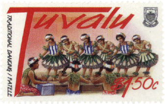 Традиционный танец на рождественских марках Тувалу