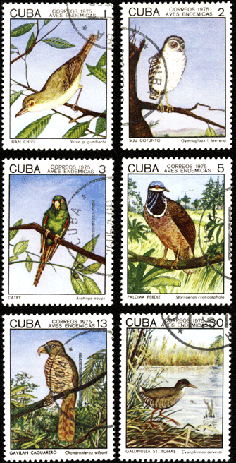 Марки Куба 1975 год птицы