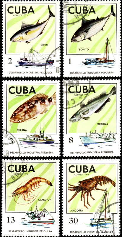 Марки Куба 1975 год рыбы