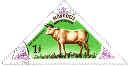 Бык на марке почтовой Монголия