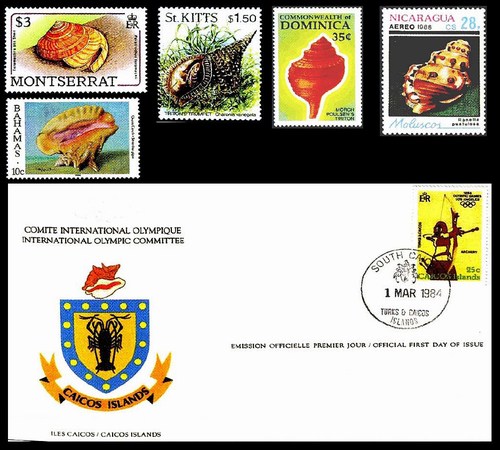 Моллюски в Карибской провинции на почтовых марках