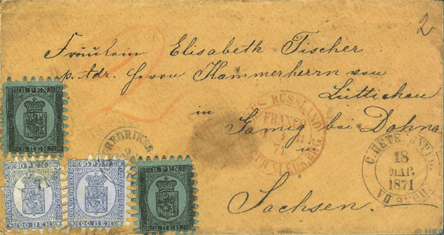 Конверт письма, отправленного из Фридрихсгамна