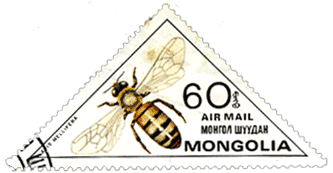 На почтовых марках пчела