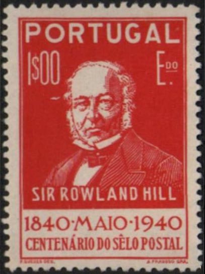 На почтовой марке Португалии Роланд Хилл