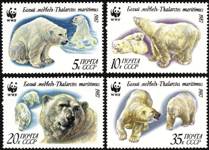 Белые медведи на почтовых марках