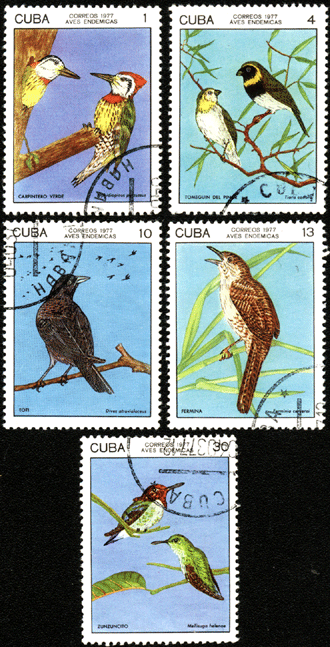 Марки Куба 1977 год птицы
