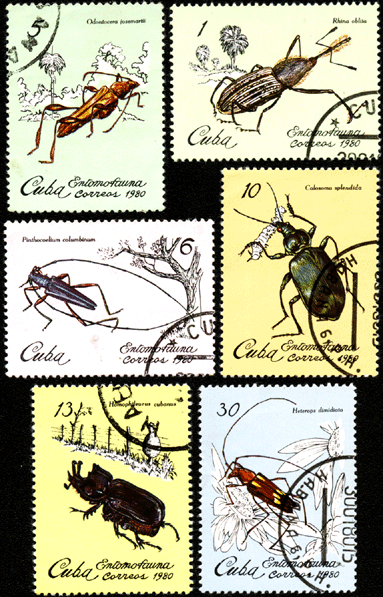 Марки Куба 1980 год жуки