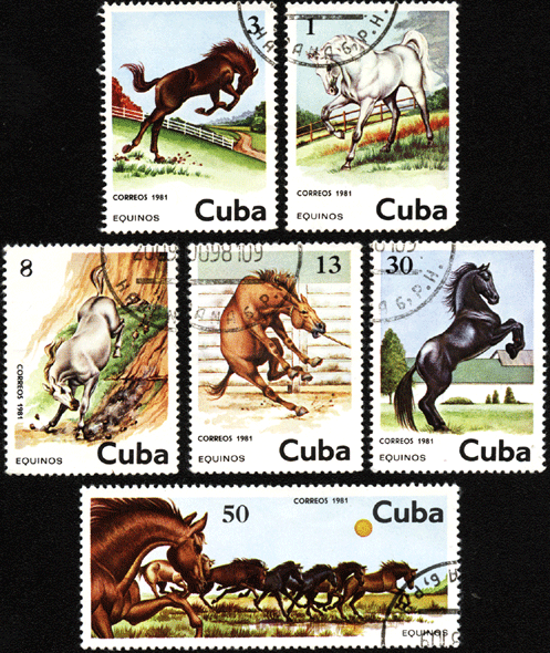 Марки Куба 1981 год лошади