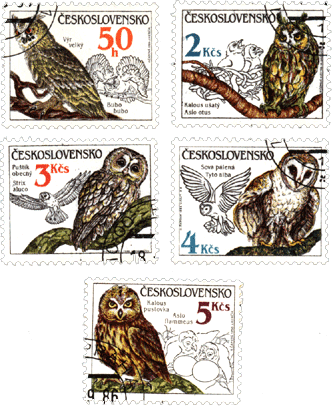 Марки Чехословакия 1986 год, совы