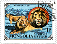 Почтовая марка Монголии львы