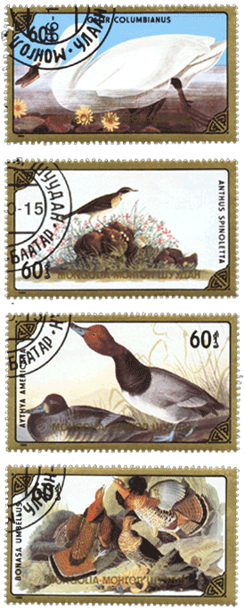 Марки Монголия 1986 год, птицы