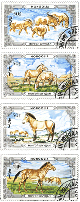 Марки Монголия 1986 год, лошади