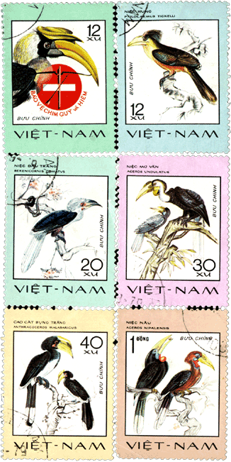 марки вьетнам 1977 год птицы-носороги
